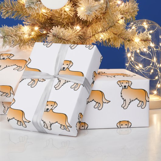Golden Yellow Golden Retriever Cartoon Dog Pattern Cadeaupapier (Feestdagen)
