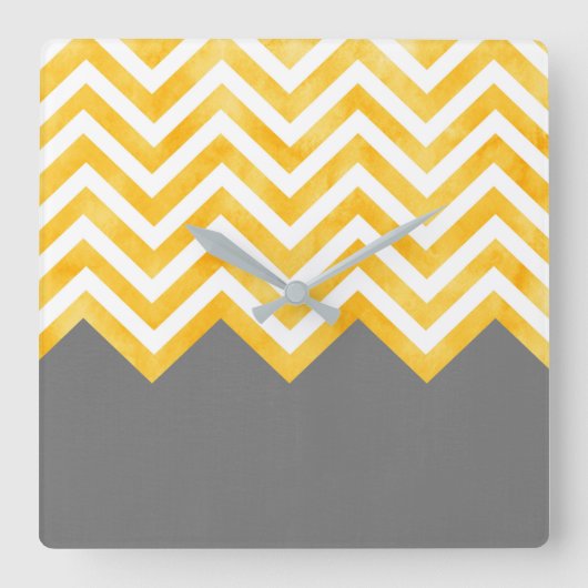 Golden Yellow Gray Chevron Vierkante Klok (Voorkant)