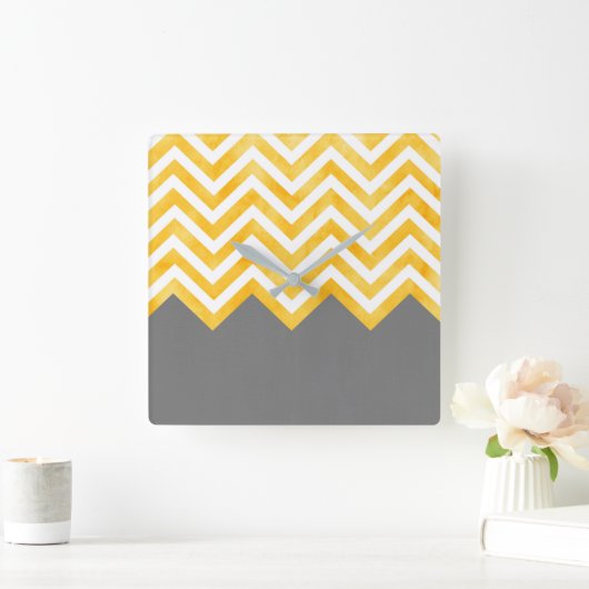 Golden Yellow Gray Chevron Vierkante Klok (Huis)