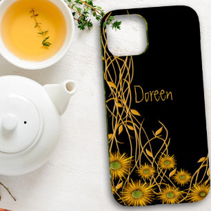 Golden Yellow Grunge Flower and Vine Case-Mate iPhone Case