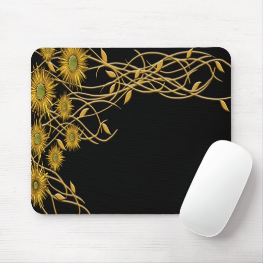 Golden Yellow Grunge Flower and Vine Muismat (Met muis)