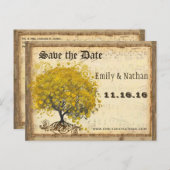 Golden Yellow Heart Leaf Tree Save the Date Aankondigingskaart (Voorkant / Achterkant)