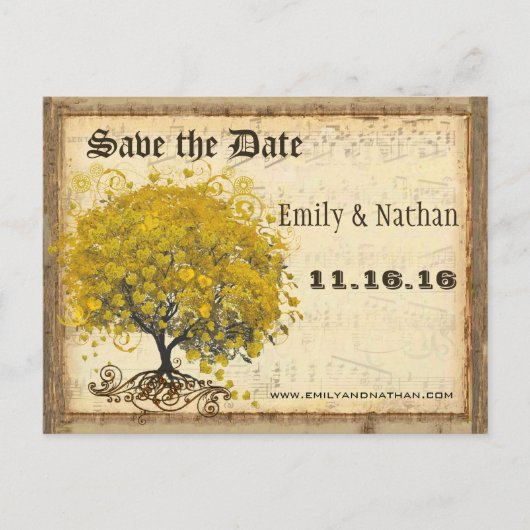 Golden Yellow Heart Leaf Tree Save the Date Aankondigingskaart (Voorkant)