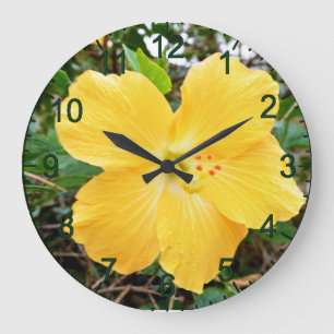 Golden Yellow Hibiscus Flower, Wall Clock Grote Klok