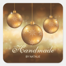 Golden Yellow KerstBaubles - Handgemaakt - Vierkante Sticker