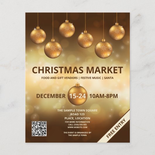 Golden Yellow KerstBaubles - kerstmarkt Flyer (Voorkant)