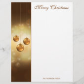 Golden Yellow Kerstkroonbobbels op Gele Bokeh Briefhoofd (Voorkant)