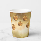 Golden Yellow Kerstkroonbobbels op Gele Bokeh Papieren Bekers (Achterkant)