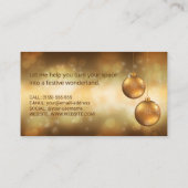 Golden Yellow Kerstkroonbobbels op Gele Bokeh Visitekaartje (Achterkant)