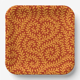 Golden Yellow Leafy Vine Pattern  Papieren Bordje