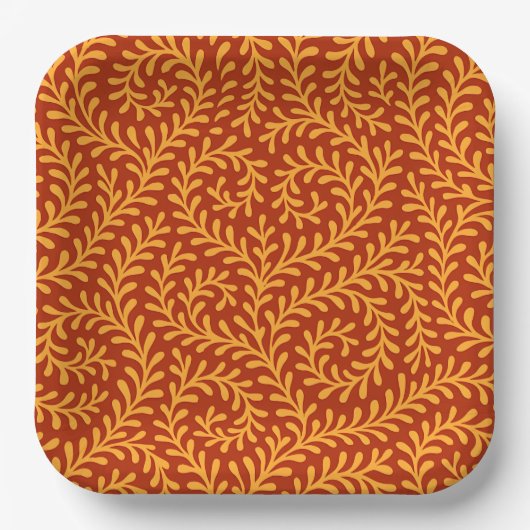 Golden Yellow Leafy Vine Pattern  Papieren Bordje (Voorkant)
