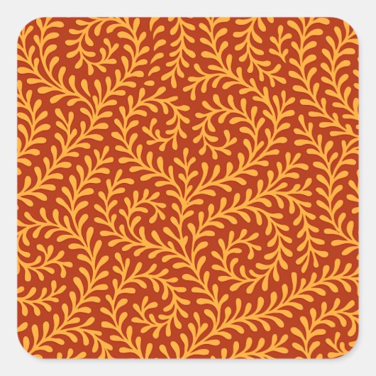 Golden Yellow Leafy Vine Pattern  Vierkante Sticker (Voorkant)