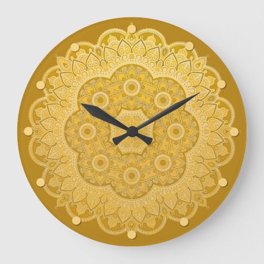 Golden Yellow Mandala Grote Klok (Voorkant)