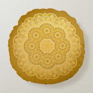 Golden Yellow Mandala Round Pillow Rond Kussen