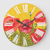 Golden Yellow met Red Poppies Roman Numerals Grote Klok (Voorkant)