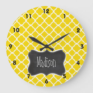 Golden Yellow Moroccan Quatrefoil; Chalkboardblik Grote Klok