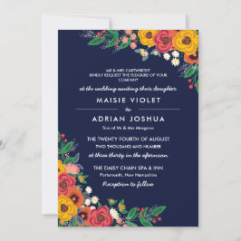 Golden Yellow Navy Boho Bloemen Ouders Hosting Kaart