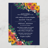 Golden Yellow Navy Boho Bloemen Ouders Hosting Kaart (Voorkant / Achterkant)