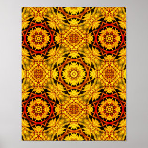 Golden Yellow Oranje Abstract Flowers Art Poster