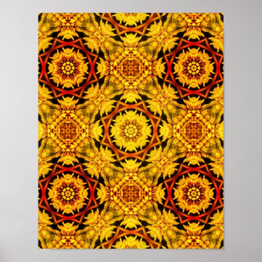 Golden Yellow Oranje Abstract Flowers Art Poster (Voorkant)