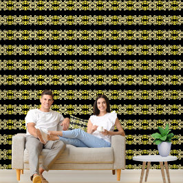 Golden Yellow Ornamental Seamless Stripe Pattern Behang