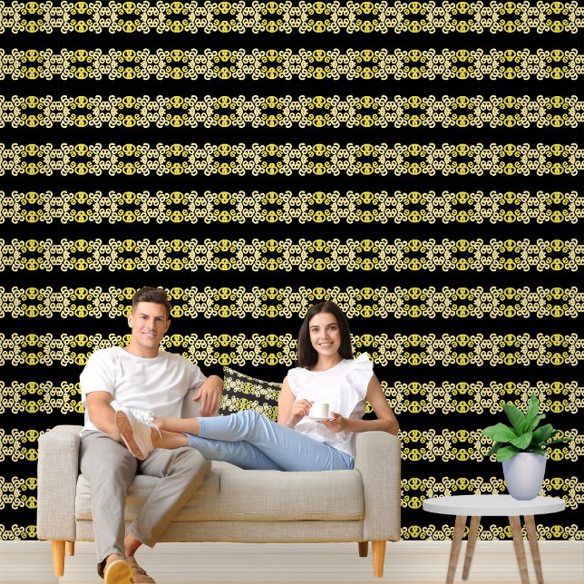 Golden Yellow Ornamental Seamless Stripe Pattern Behang (Creator heeft geüpload)