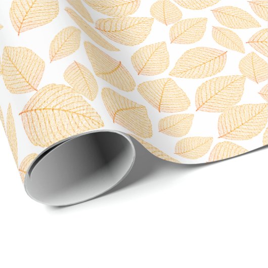 Golden Yellow over White Leaf Pattern Cadeaupapier (Rol Hoek)