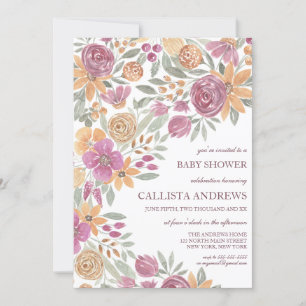 Golden Yellow Pink Floral Waterverf Baby shower Kaart