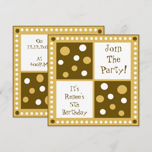 Golden Yellow Polka Dot Birthday Party Kaart (Voorkant / Achterkant)
