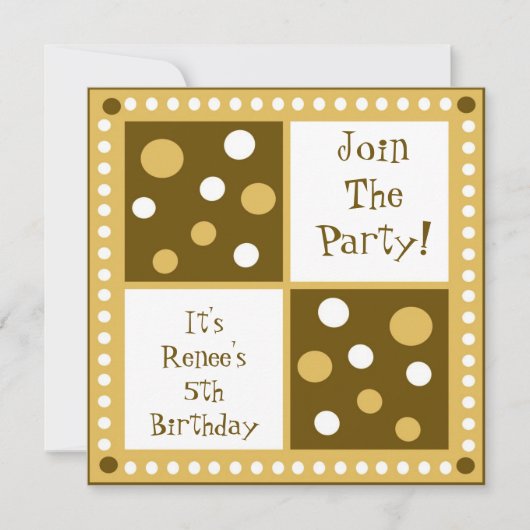 Golden Yellow Polka Dot Birthday Party Kaart (Voorkant)
