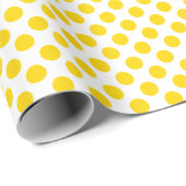 Golden Yellow Polka Dot op wit omslagpapier Cadeaupapier (Rol Hoek)