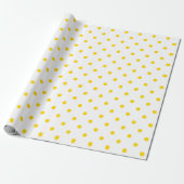 Golden Yellow Polka Dot op witte grote ruimte Cadeaupapier (Uitgerold)