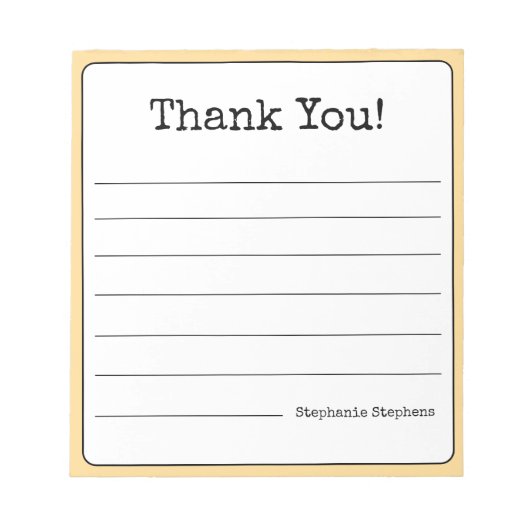 Golden Yellow Retro Bedankt Jouw naam Lined Notitieblok (Voorkant)