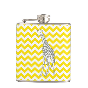 Golden Yellow Safari Chevron met Pop Art Giraffe Heupfles