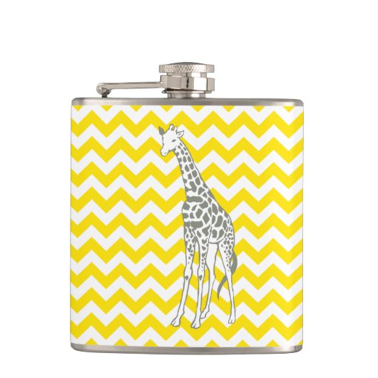 Golden Yellow Safari Chevron met Pop Art Giraffe Heupfles (Voorkant)