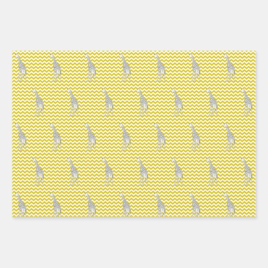 Golden Yellow Safari Chevron met Pop Art Giraffe Inpakpapier Vel (Voorkant 3)