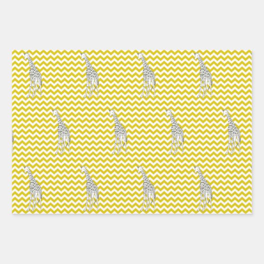 Golden Yellow Safari Chevron met Pop Art Giraffe Inpakpapier Vel (Voorkant)