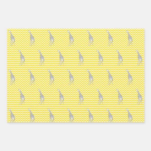 Golden Yellow Safari Chevron met Pop Art Giraffe Inpakpapier Vel (Voorkant 3)
