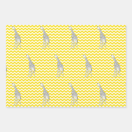 Golden Yellow Safari Chevron met Pop Art Giraffe Inpakpapier Vel (Voorkant)