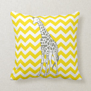 Golden Yellow Safari Chevron met Pop Art Giraffe Kussen
