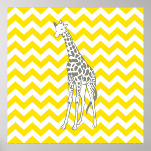 Golden Yellow Safari Chevron met Pop Art Giraffe Poster
