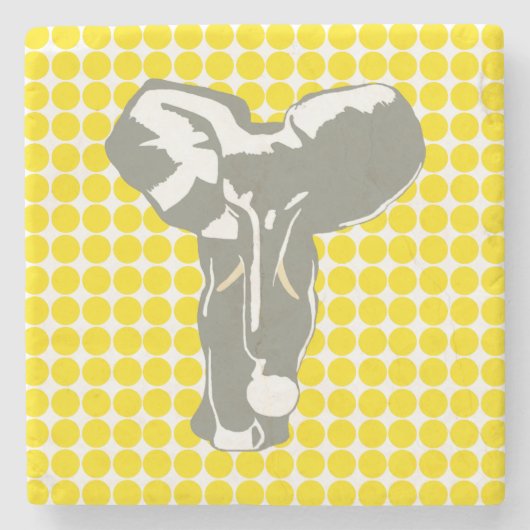 Golden Yellow Safari Dot met Pop Art Elephant Stenen Onderzetter (Voorkant)