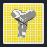 Golden Yellow Safari Dot met Pop Art Elephant Vierkante Klok<br><div class="desc">Mod polka-puntenpatroon in het Safari-kleurenpalet van Emporio Moffa met Pop Art Elephant-design op voorzijde en gewone stippen op achterzijde.</div>