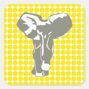 Golden Yellow Safari Dot met Pop Art Elephant Vierkante Sticker