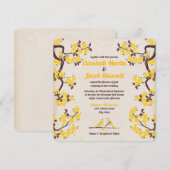 Golden Yellow Sakura en Tortelduifjes Wedding Kaart (Voorkant / Achterkant)