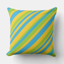 Golden Yellow, Sky Blue, groene diagonale strepen Kussen