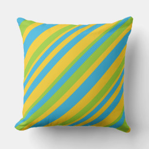Golden Yellow, Sky Blue, groene diagonale strepen Kussen