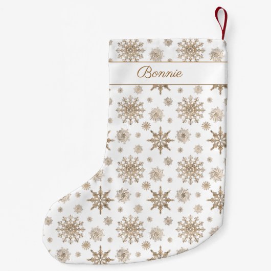 Golden Yellow Snowflakes Patroon en aangepaste naa Kleine Kerstsok (Achterkant)
