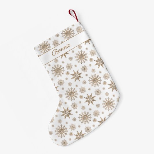 Golden Yellow Snowflakes Patroon en aangepaste naa Kleine Kerstsok (Achterkant (Hangend))
