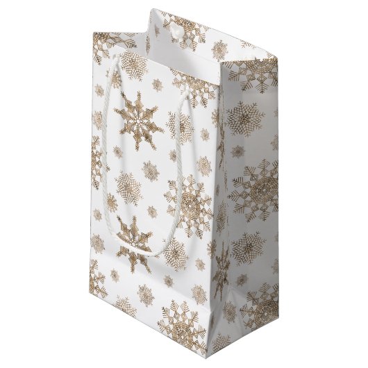 Golden Yellow Snowflakes Patroon Klein Cadeauzakje (Voorkant Gekanteld)